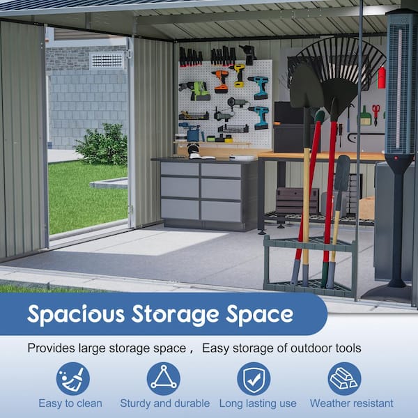 ToolCat 10x10 ft Outdoor Metal Storage Shed with Lockable Double