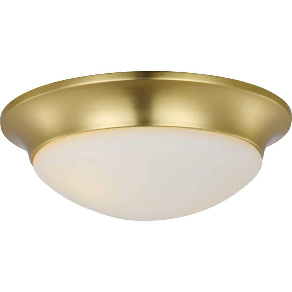 Satin Brass and Etched Glass 14" Flush Mount Light