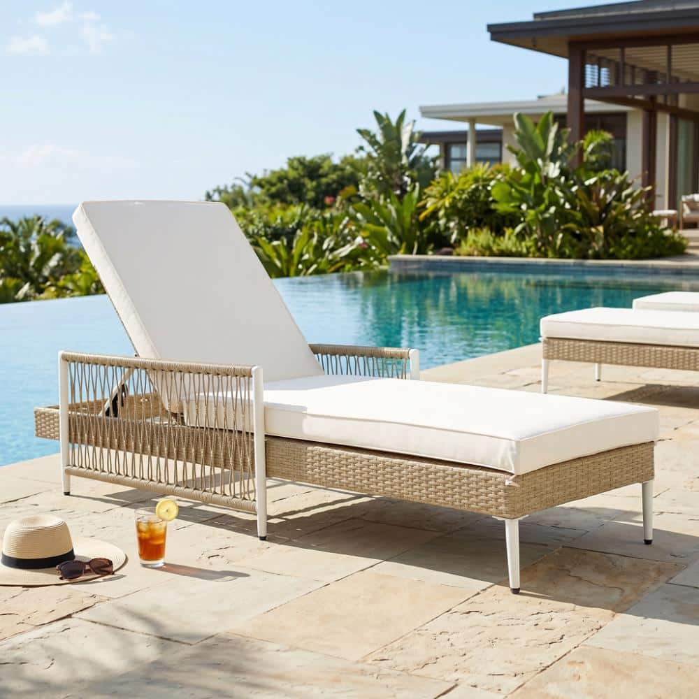Beige Wicker Lounge Chair with 6 Gear Adjustable Recliner Arms and Cushion for Poolside price history on PriceWatchPro