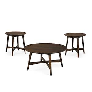 Hiland 36 in. Gray Round Wood Coffee Table and 23.75 in. End Tables Set