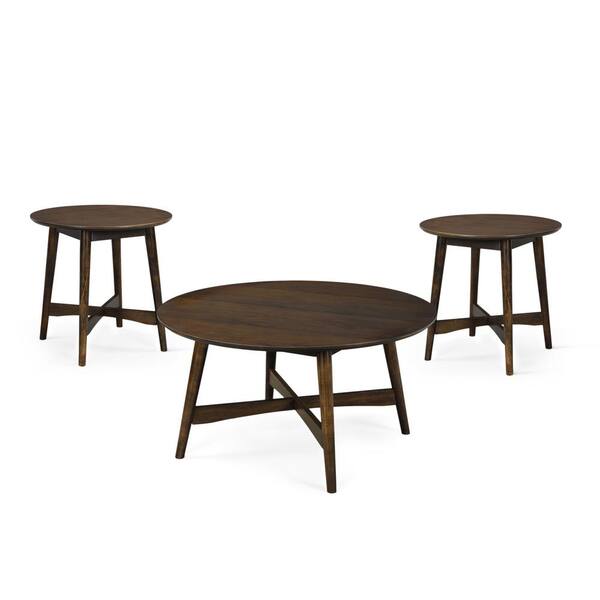 Noble House Gunnar Modern Industrial Coffee Table Set, Antique Brown, Black