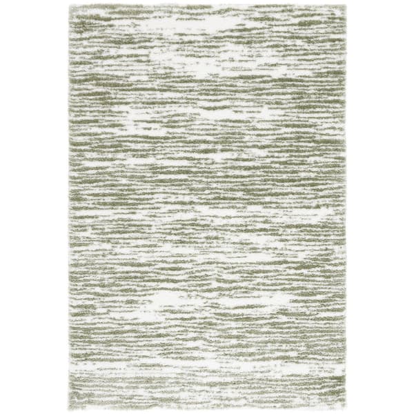 SAFAVIEH Tahoe Shag 8 ft. x 10 ft. Ivory/Green Distressed Area Rug