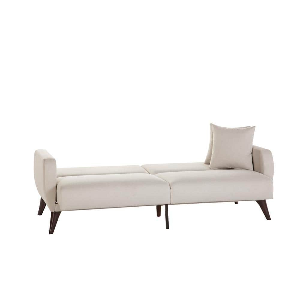Beige Twin Fabric Sectional with Storage and Rolled Arms