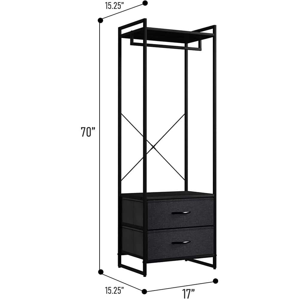 Black Portable Wood Garment Rack with Drawers