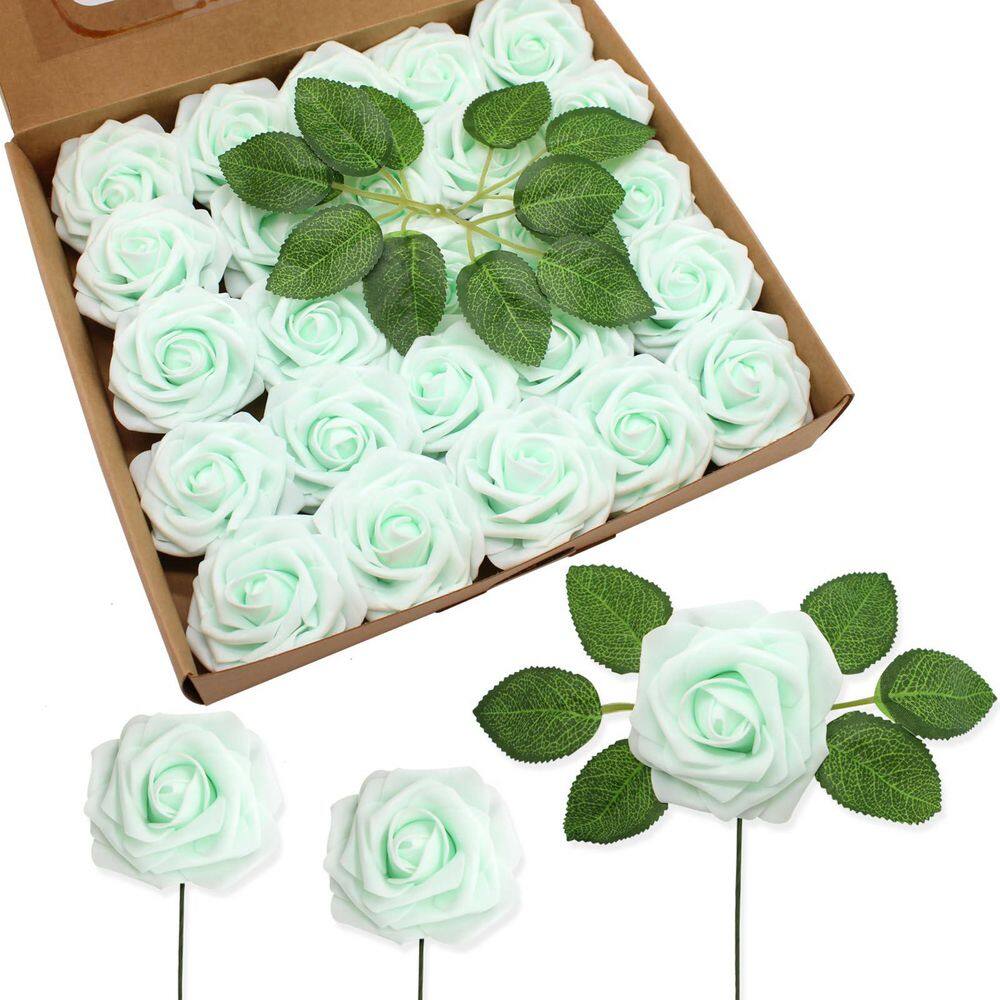 11 in. Light Green Indoor Artificial Rose Flower for Decoration 100 ...