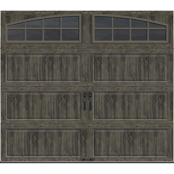 Clopay Gallery Steel Long Panel 8 ft x 7 ft Insulated 18.4 R-Value Wood Look Slate Garage Door with Arch Windows