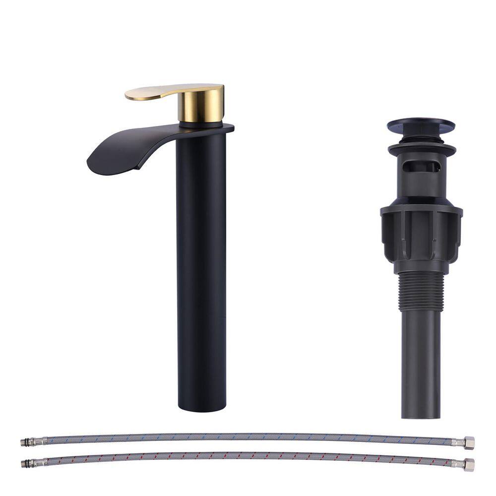 Single Handle Single Hole Stainless Steel Waterfall Bathroom Faucet with Pop Up Drain and Supply Lines Black and Gold price history on PriceWatchPro