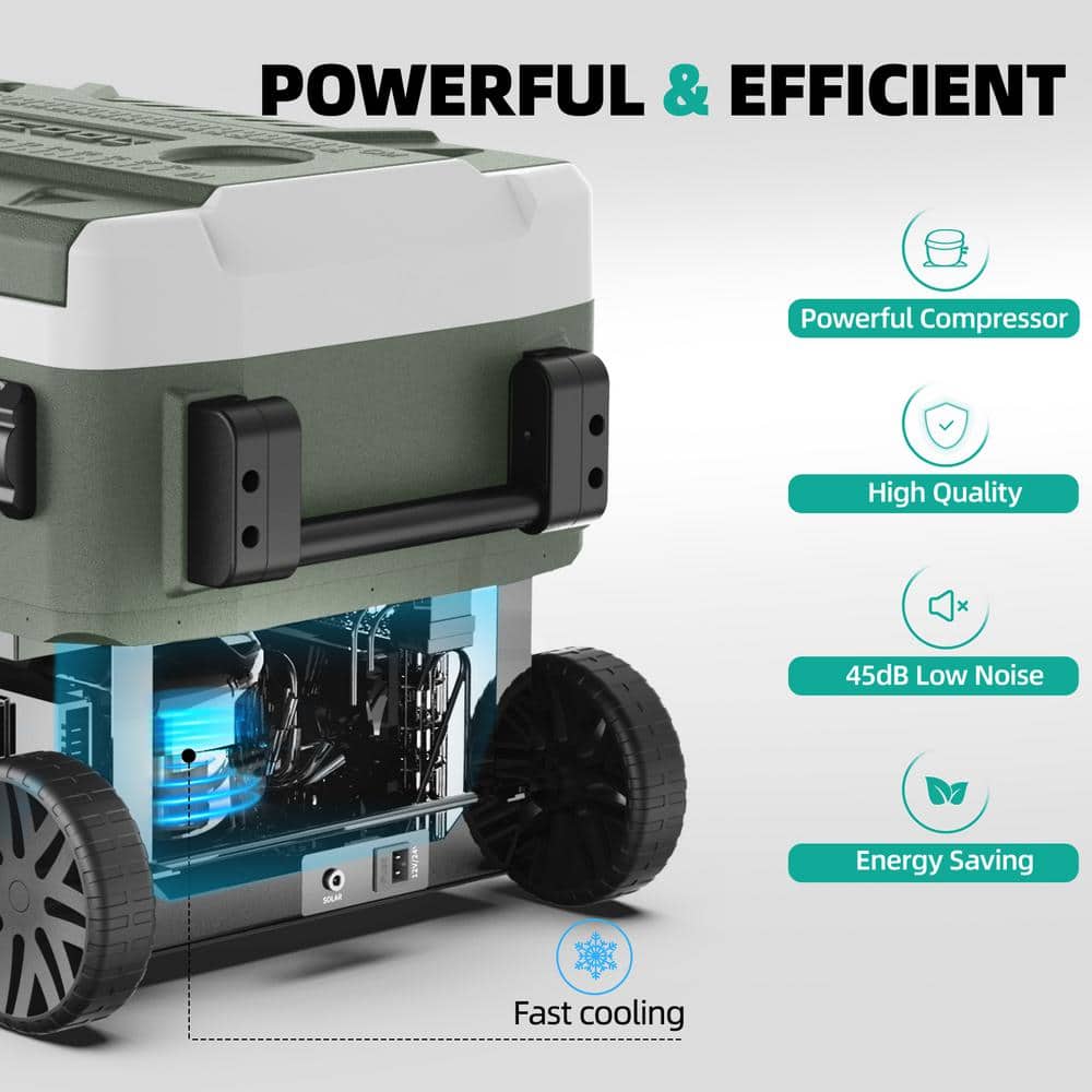 Green 61-Quart Dual Zone Portable Car Refrigerator with Wheels