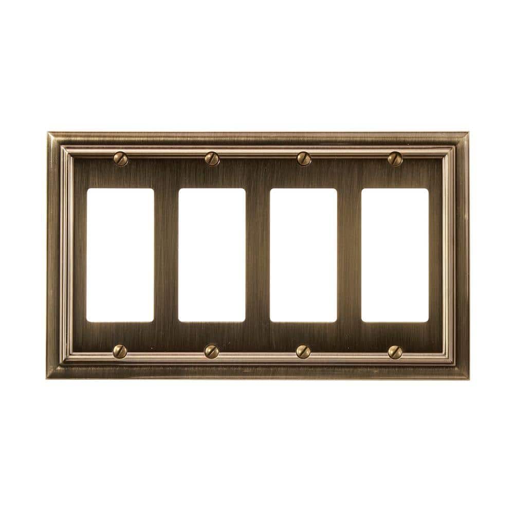 Brushed Brass Quadruple Rocker Metal Wall Plate
