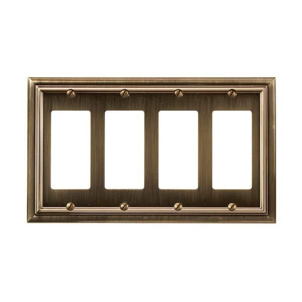 AMERELLE Continental 4 Gang Rocker Metal Wall Plate - Brushed Brass