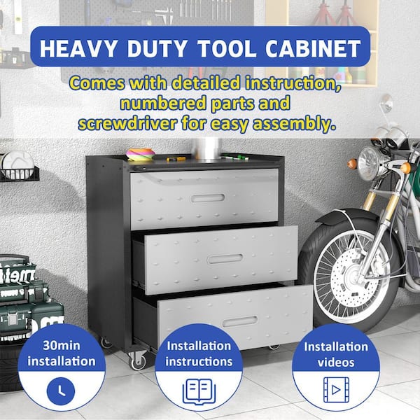 CSC DECOR INC Black/Gray 35 in. H 3-Drawer Tool Cabinet for Garage