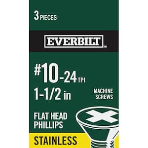 #10-24 x 1-1/2 in. Stainless Steel Phillips Flat Head Machine Screw (3-Pack)