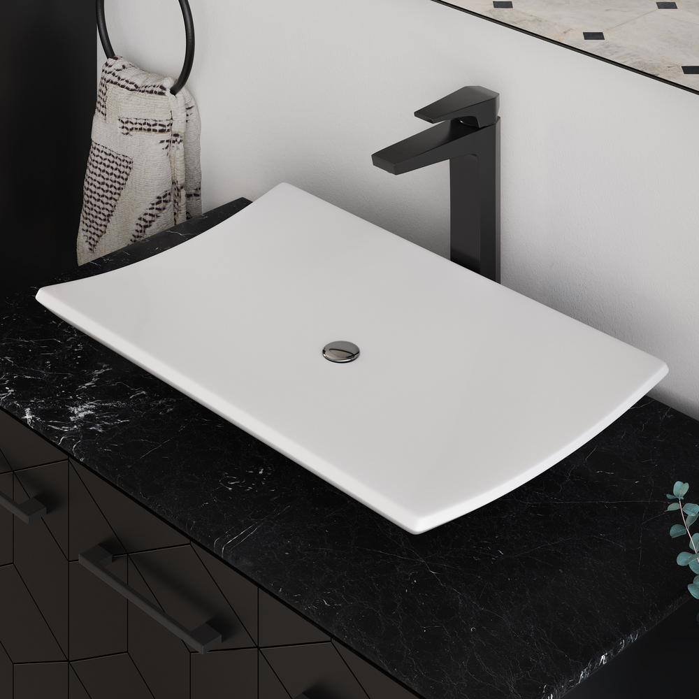 Annecy White Ceramic Rectangle Vessel Bathroom Sink