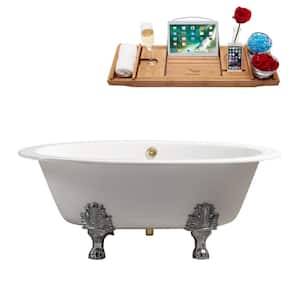 65 in. Cast Iron Clawfoot Non-Whirlpool Bathtub in Glossy White with Polished Gold Drain And Polished Chrome Clawfeet