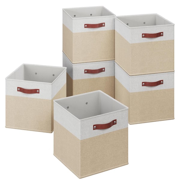 Ornavo Home Beige 11 in. x 11 in. x 11 in. Linen Fabric Decorative Storage Cube Bin Set of 6