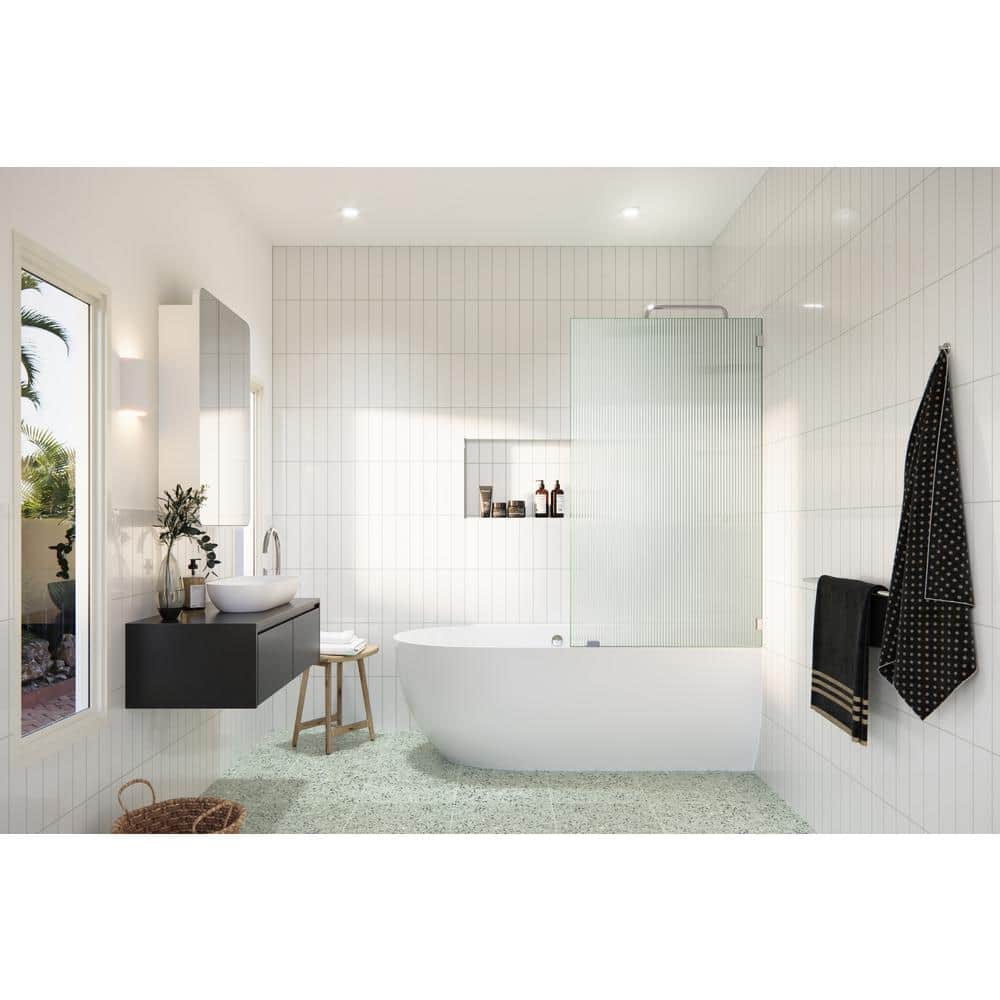 Gaia 30" x 58.25" Frameless Fluted Glass Bath Panel with Chrome Finish
