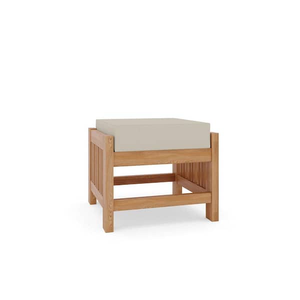 Unbranded Sylvie Teak Outdoor Ottoman with Sunbrella Canvas Cushions