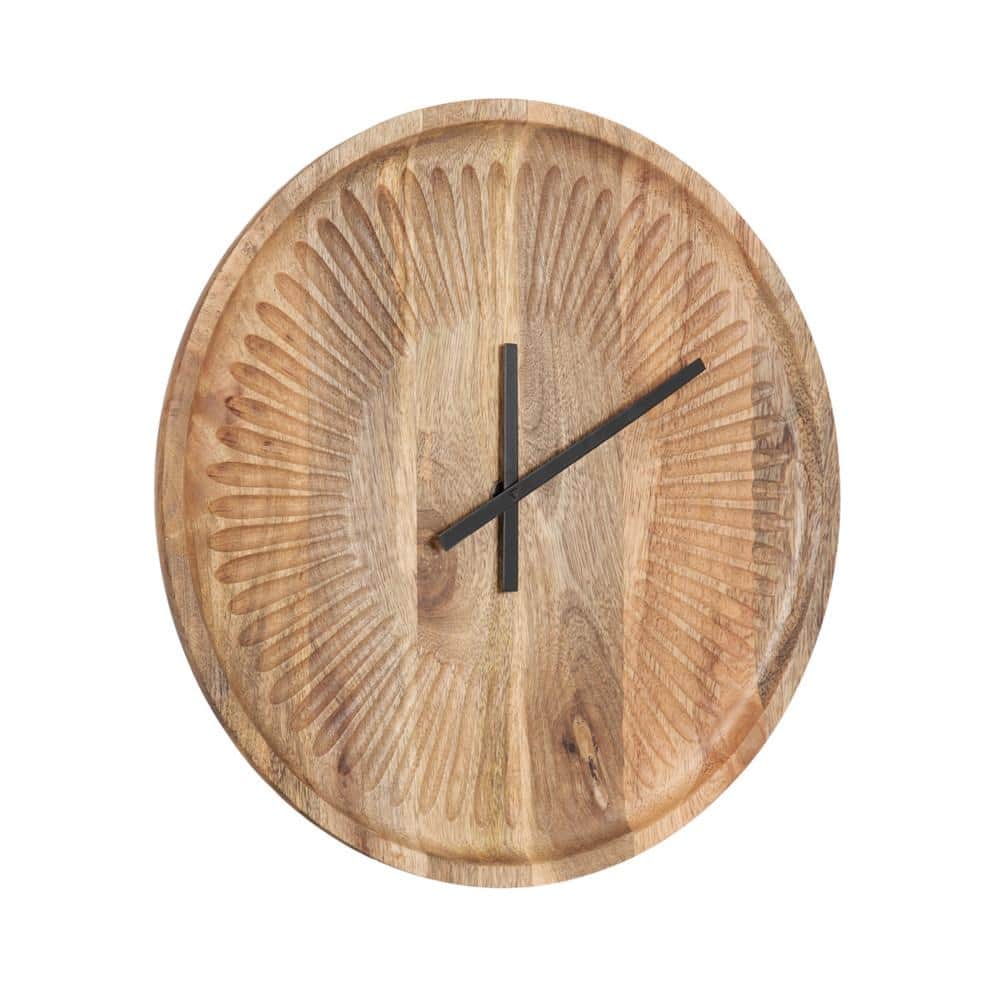 Grear Natural Wood Minimalist Round Wall Clock, 17-Inch Diameter