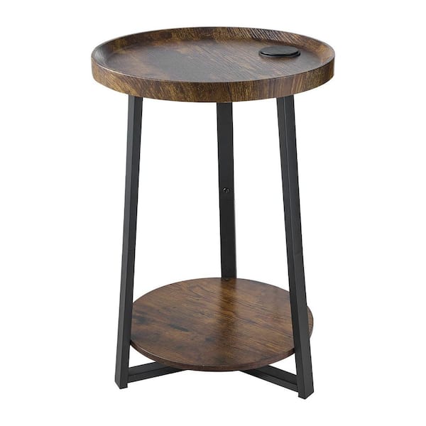 End Table, 2-Tier Round Side Table with Open Storage Shelves, Modern Nightstand Bedside Desk, Brown