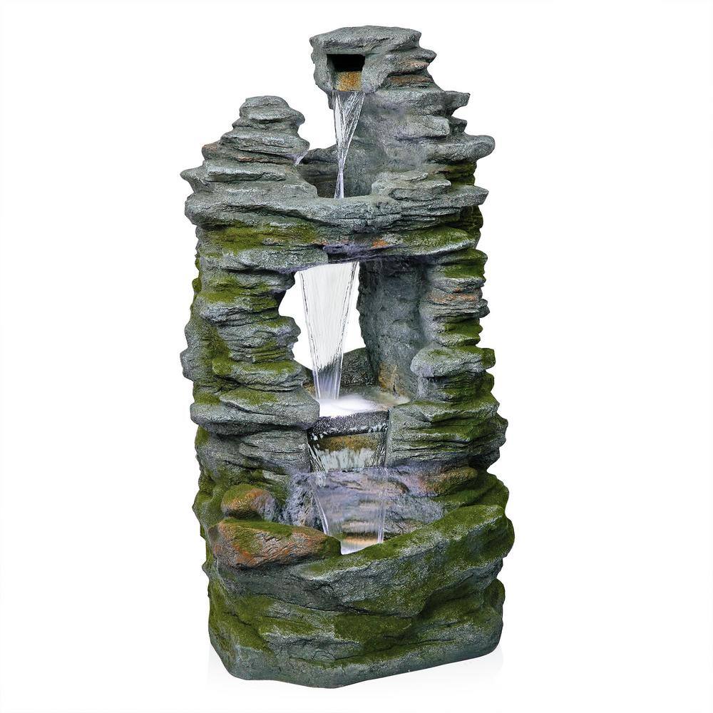 39" Stacked Stone Rainforest Fountain with LED Lights