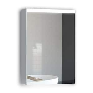 24 in. W x 4.1 in. D x 30 in. H Rectangular Silver Surface Mount Lighted Medicine Cabinet with Mirror and Right Hinge