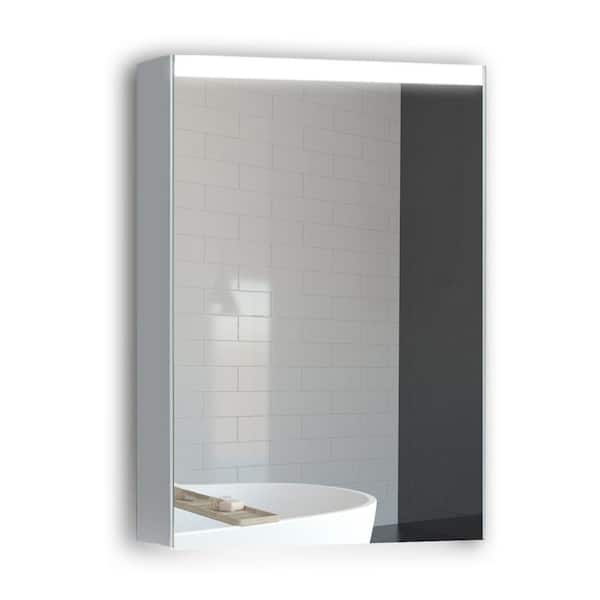 tunuo 24 in. W x 4.1 in. D x 30 in. H Rectangular Silver Surface Mount Lighted Medicine Cabinet with Mirror and Right Hinge