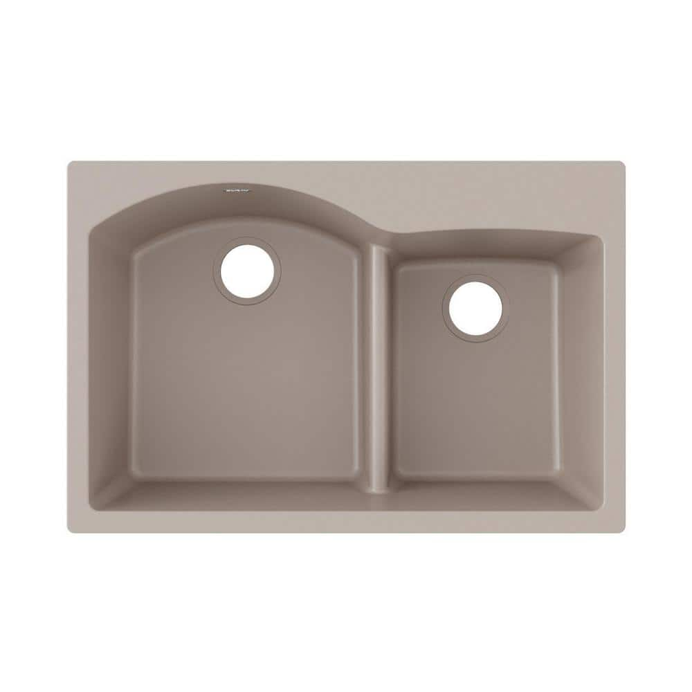 Quartz Classic 33 in. Drop-in Offset 60/40 Double Bowl 20-Gauge Greige Granite/Quartz Composite Kitchen Sink Only -  Elkay, ELGH3322RGR0