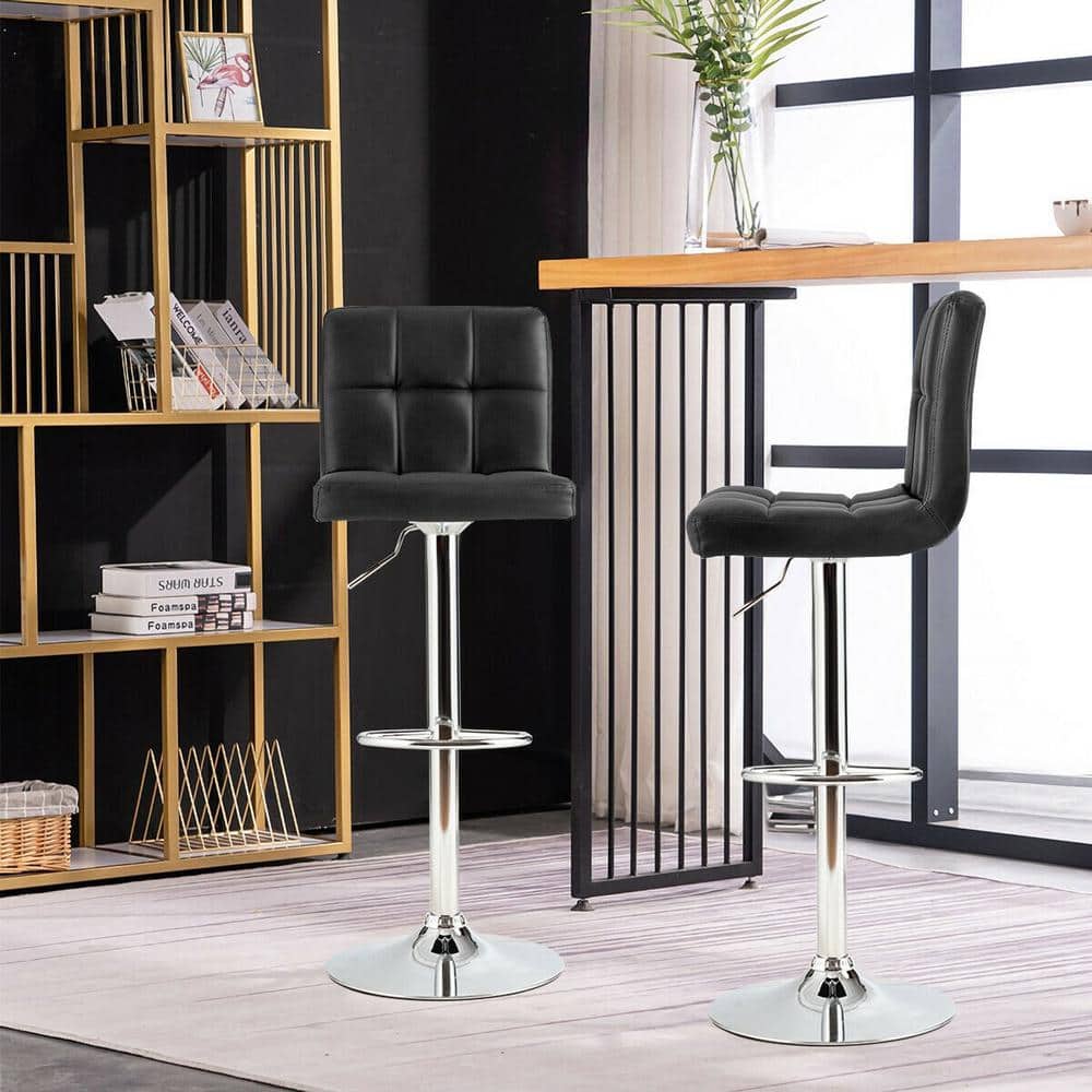 46 in. Height Black PU Leather Adjustable Swivel Bar Stool