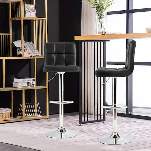 Boyel Living 46 in. Height Black PU Leather Adjustable Swivel Bar Stool