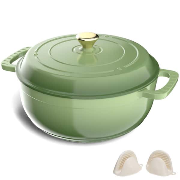 7.5 qt. Enameled Cast Iron Round Dutch Oven in Green with Lid