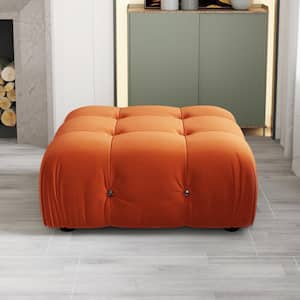 34.65 in. Large Square Bench Tufted Velvet Upholstered Coffee Table Ottoman for Living Room Apartment, Orange
