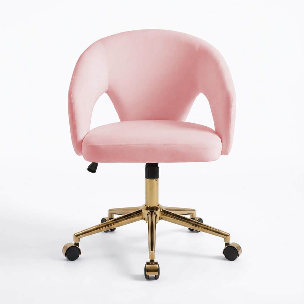 Set of 1 Pink Velvet Office Chair with Adjustable Height and 360 Degree Swivel Base for Home Study
