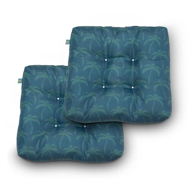 Classic Accessories Duck Covers 19 in. x 19 in. x 5 in. Blue Oasis Palm Square Indoor/Outdoor Seat Cushions (2-Pack)