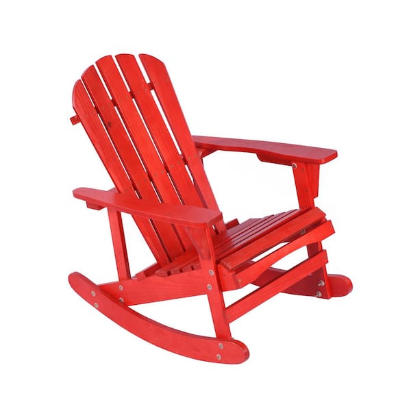 maocao hoom Red Adirondack Rocking Chair Solid Wood Chairs Finish Outdoor Furniture for Patio