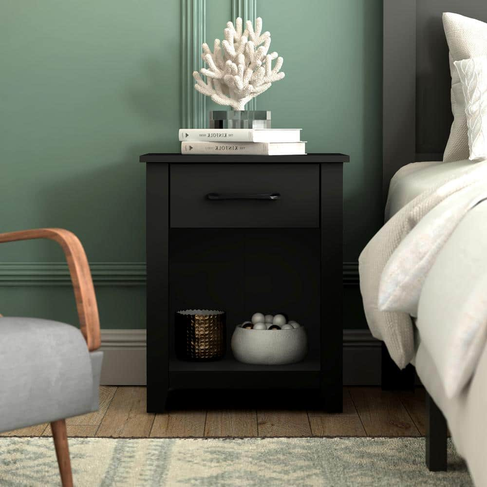 GALANO Gretta 1-Drawer Black Nightstand Sidetable (23 In. H X 18.7 In ...