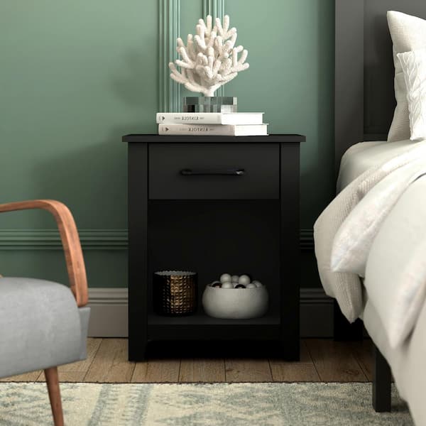 GALANO Gretta 1-Drawer Black Nightstand Sidetable (23 in. H x 18.7 in. W x 15.7 in. D)