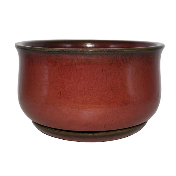 Trendspot 14 in. Dia Oxblood Red Bella Ceramic Bowl Planter