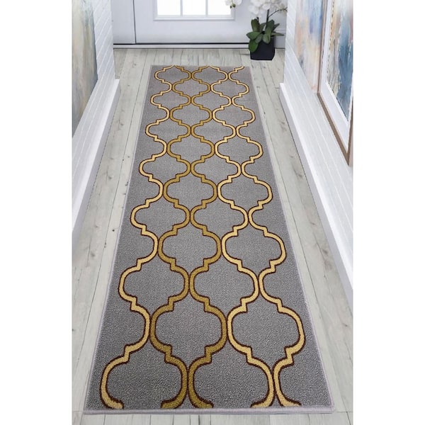 Border Abstract Design Cut to Size Gray 36 " Width x Your Choice Length Custom Size Slip Resistant Stair Runner Rug