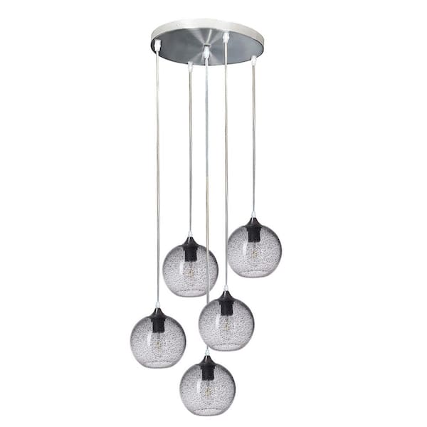 Casamotion Rustic Seeded 7 in. H 5-Light Silver Hand Blown Glass Chandelier with Clear Glass Shade