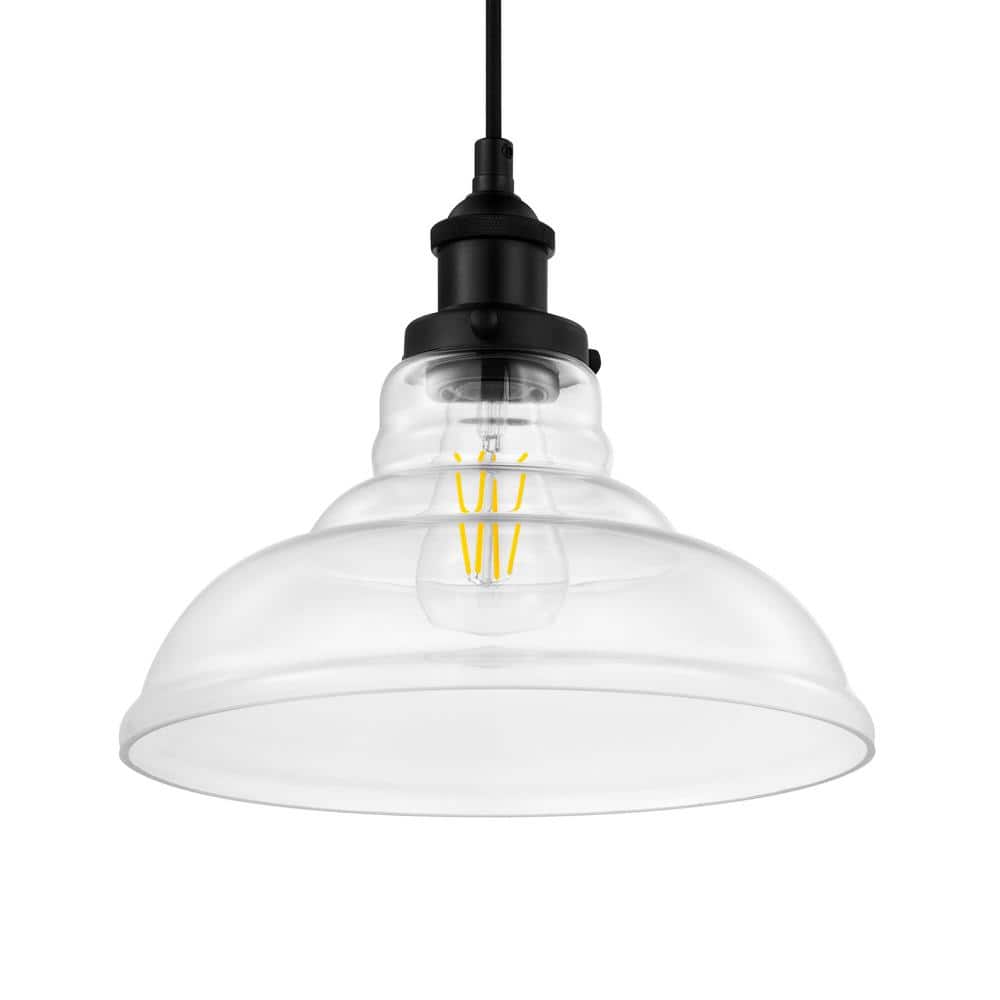 Home Decorators Collection 1-Light Black Mini Pendant with Clear Glass Shade 