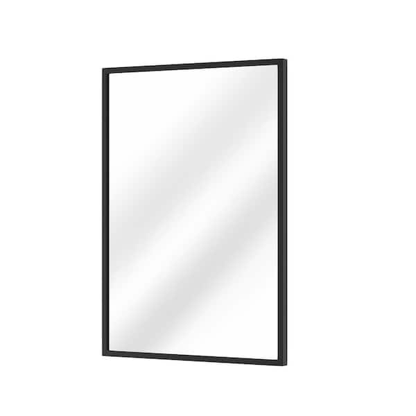 Modern 16 in. W x 26 in. H Rectangular Framed Wall Bathroom Vanity Mirror in Matte Black