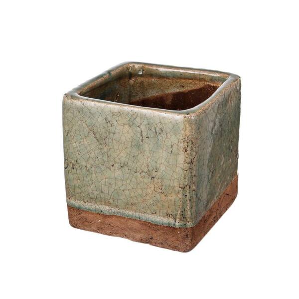 Benjara Small 6.3 in. Dia Slate Gray and Brown Square Shaped Ceramic Planter with Fine Texture