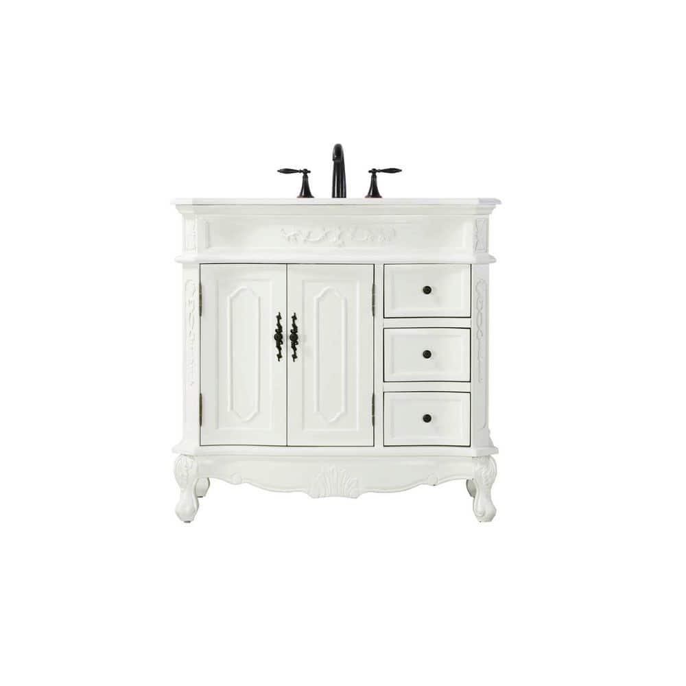 36 in. Single Sink Freestanding Antique White Bath Vanity with Ivory White Engineered Marble Top price history on PriceWatchPro