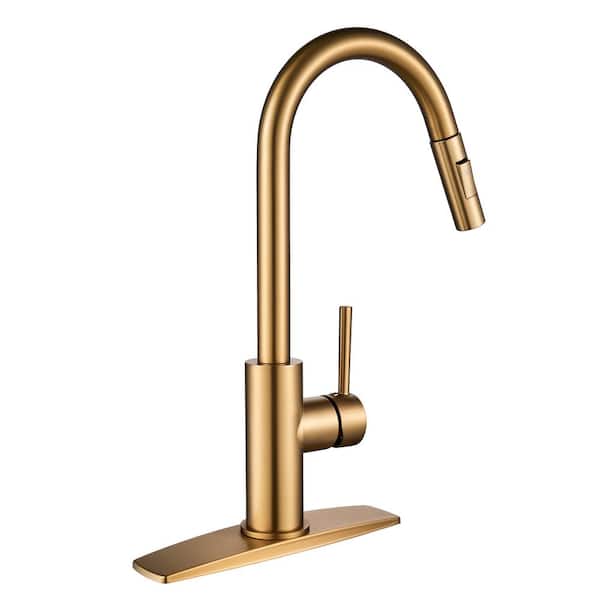 FORIOUS Kitchen Faucet Single Handle Pull Down Sprayer Sink Faucet Gold in Kitchen