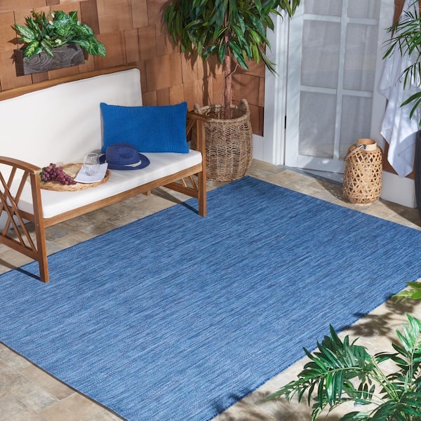 Beach House Blue 5 ft. x 5 ft. Solid Striped Indoor/Outdoor Patio  Square Area Rug