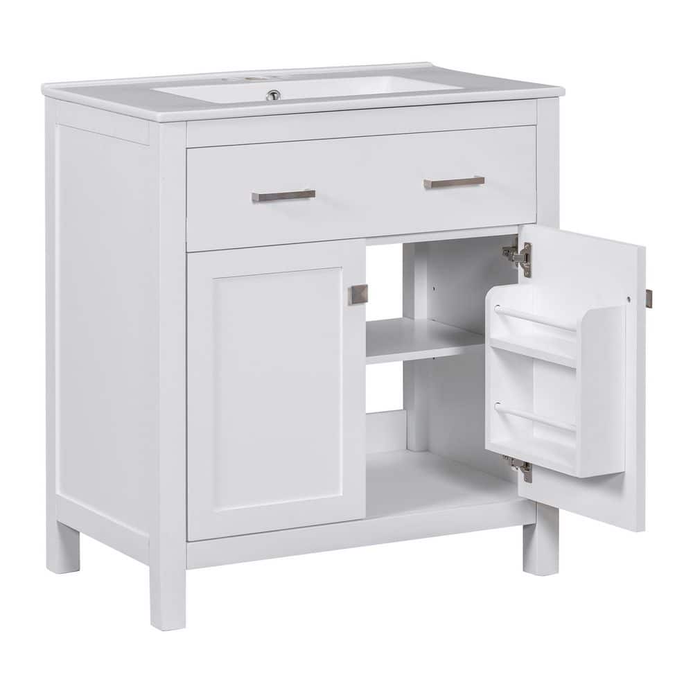 30 in. Single Sink Freestanding White Bath Vanity with White Ceramic Top, Adjustable Shelf, Soft Close Door, Unassembled price history on PriceWatchPro