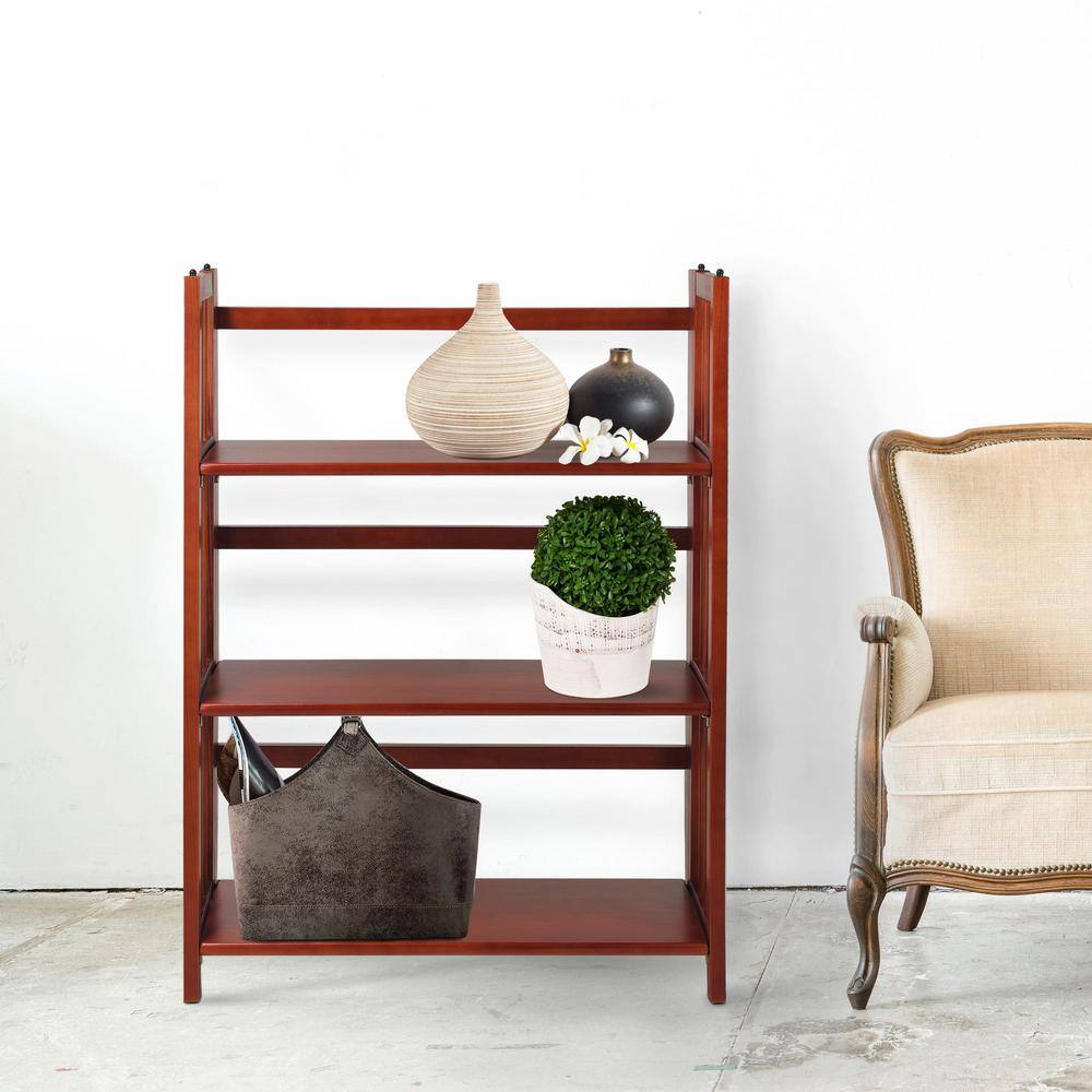 Mahogany 27.5" 3-Shelf Folding Stackable Bookcase