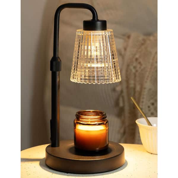Black Dimmable Candle Warmer Lamp with Timer, Adjustable Height for Jar Candles, 2 Bulbs Included for Home Office Decor