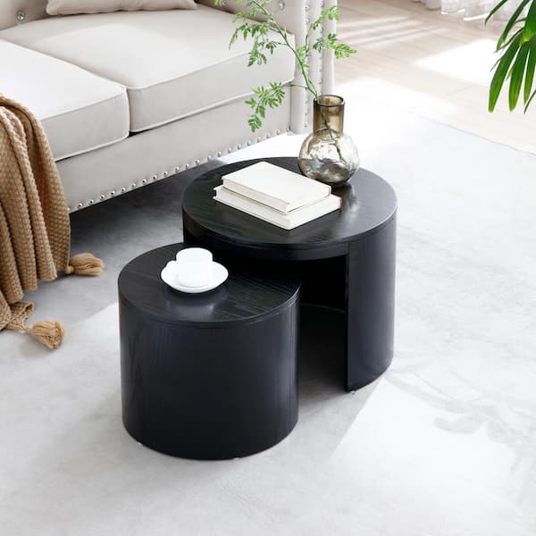 Zeus & Ruta Set of 2 Black Nesting Round Coffee Tables with MDF For Living Room, Office, Bedroom