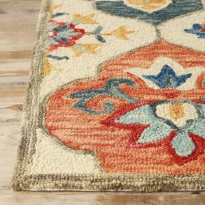 5 ft. x 8 ft. Cream and Rust Wool Geometric Tufted Stain Resistant Area Rug